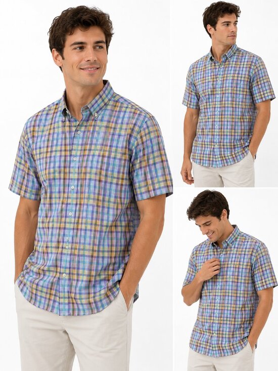Alan Flusser Other - Alan Flusser Men’s Medium Multicolor Plaid Short Sleeve Button Down Shirt